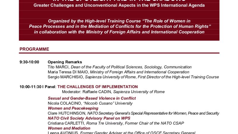 International Workshop: 20 Years of Resolution 1325, In the Spotlight and in the Shadows – 9 ottobre 2020