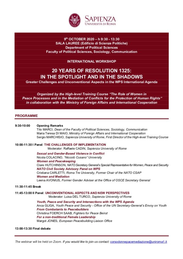 International Workshop – 20 Years of Resolution 1325: In the Spotlight and in the Shadows