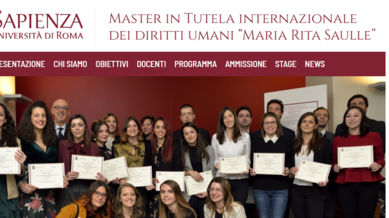 11 ottobre 2020 ‒ Pubblicato il bando per il Master di II livello in Tutela internazionale dei diritti umani “Maria Rita Saulle” (a.a. 2020/21)