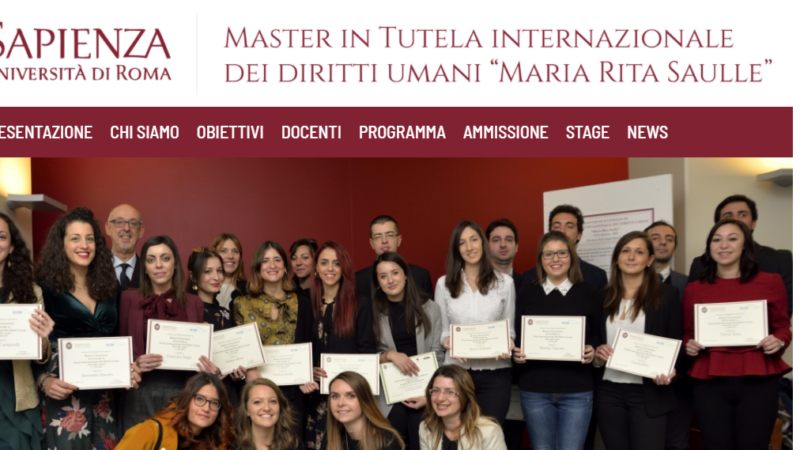 Pubblicato il bando per il Master di II livello in Tutela internazionale dei diritti umani “Maria Rita Saulle” (a.a. 2020/21)