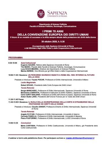 Convegno Live Streaming – LXX anniversario della Convenzione europea dei diritti umani