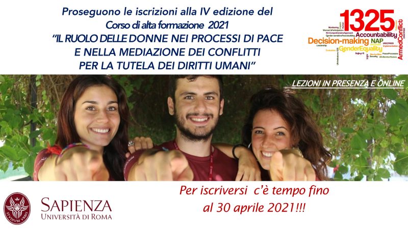 14 gennaio 2021 ‒ NEWS! Proseguono le iscrizioni alla IV edizione del Corso di alta formazione