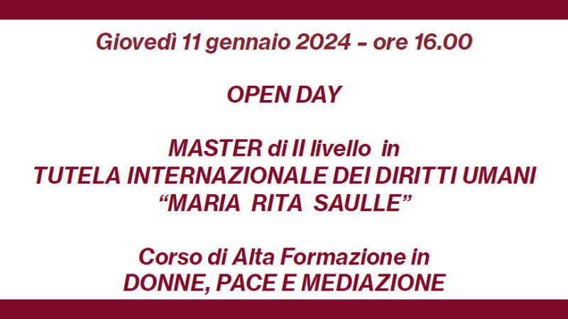 Open day – presentazione delle attività 11 gennaio