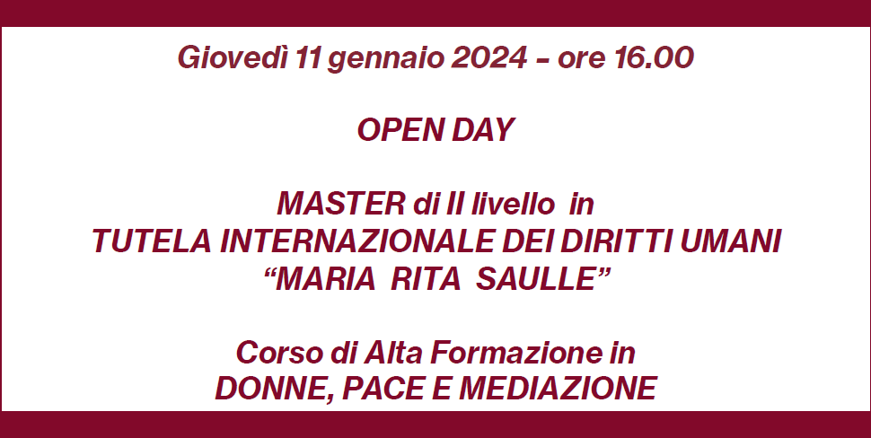 Open day – presentazione delle attività 11 gennaio